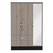 71" Brown And Black Wood Mirrored Three Door Two Drawer Combo Dresser