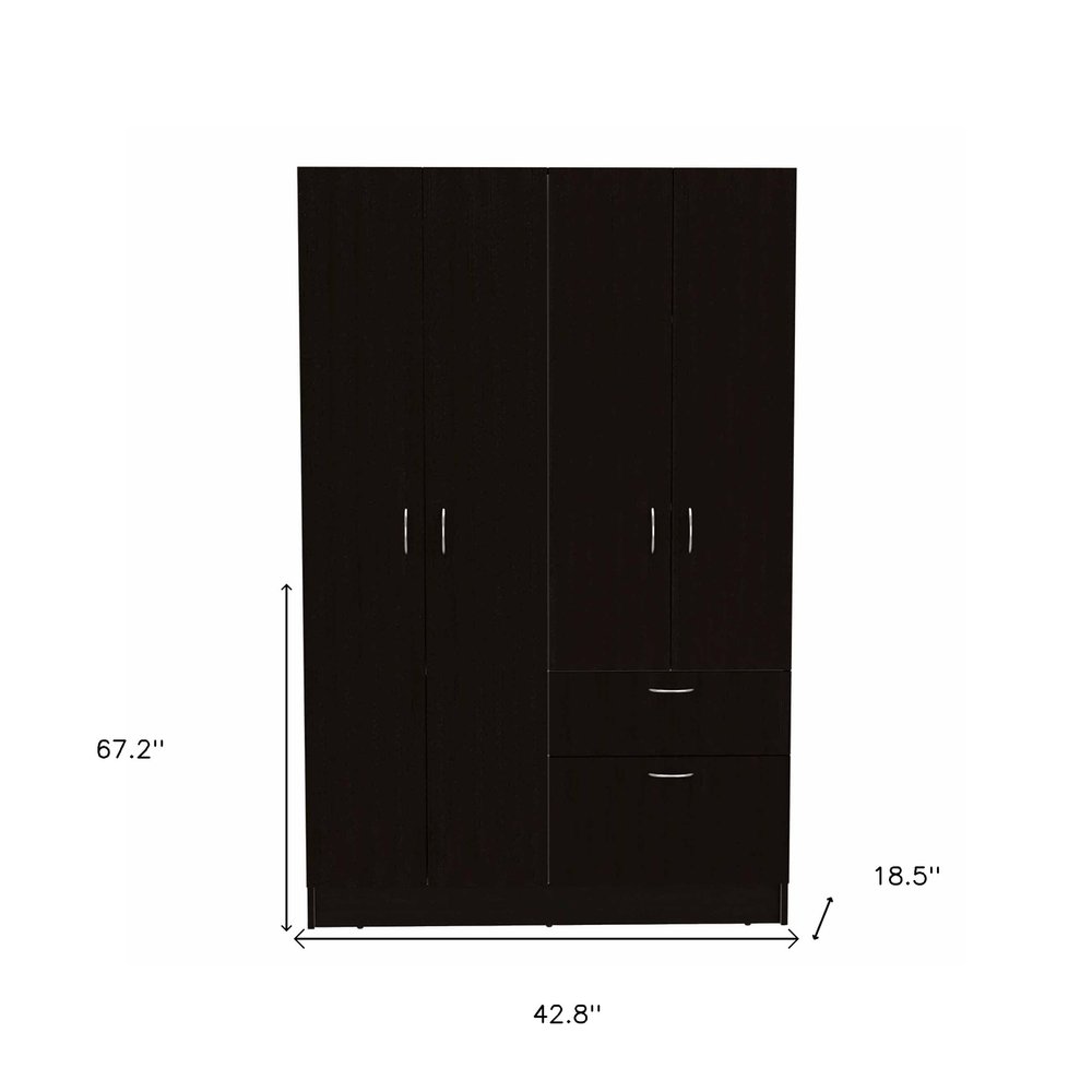 67" Black And White Wood Three Door Single Drawer Combo Dresser