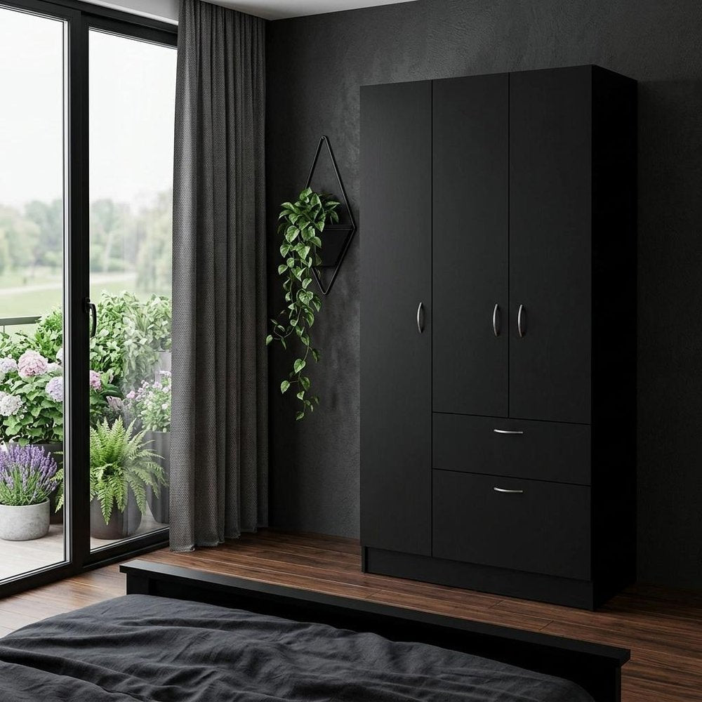 67" Black And White Wood Four Door Single Drawer Combo Dresser