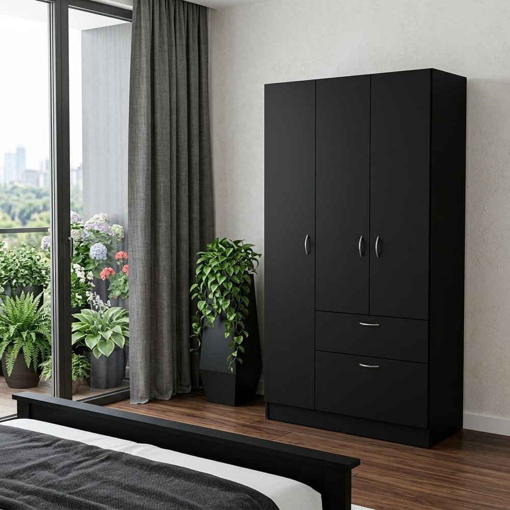 67" Black And White Wood Four Door Single Drawer Combo Dresser