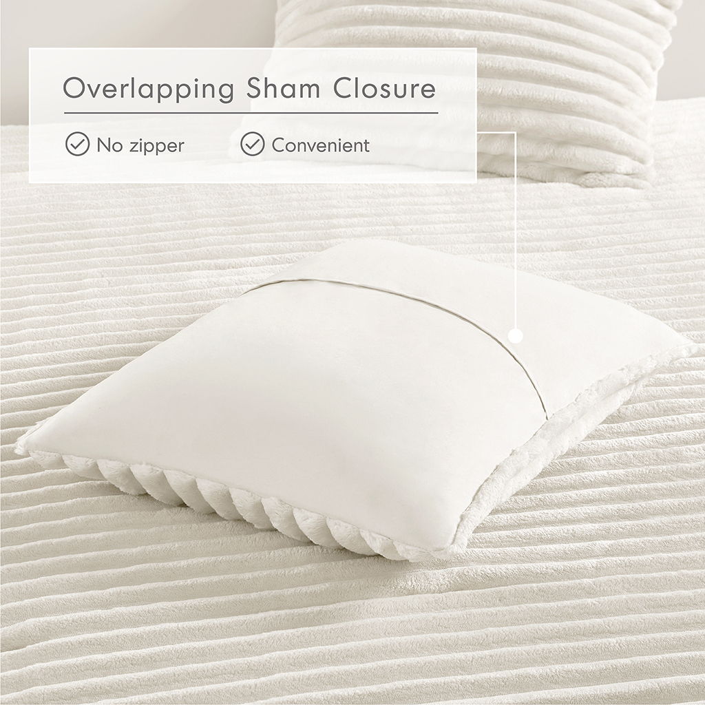 Avril - King/California King Fluffy Ribbed Plush Comforter Set - Ivory