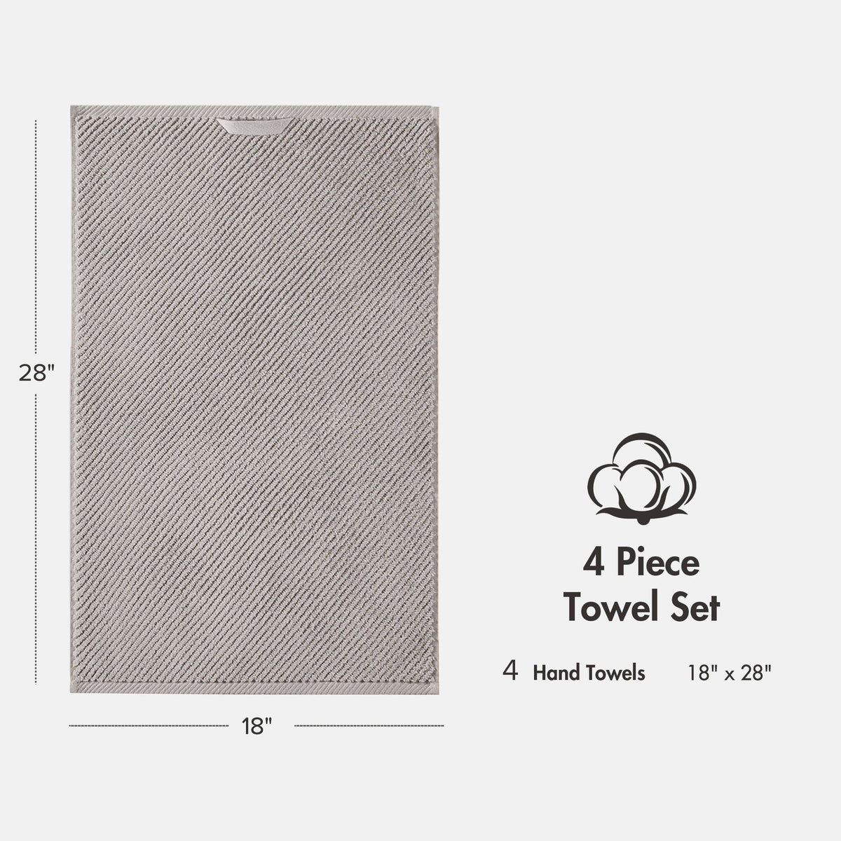 Diagonal Ribbed - 4 Piece Hand Towels Set - Gray