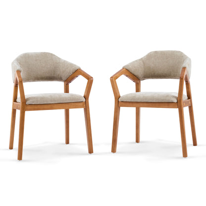 Indoor Upholstered Dining Chair (Set of 2) With Sturdy Frame And Ergonomic Curved Backrest - Oatmeal / Teak