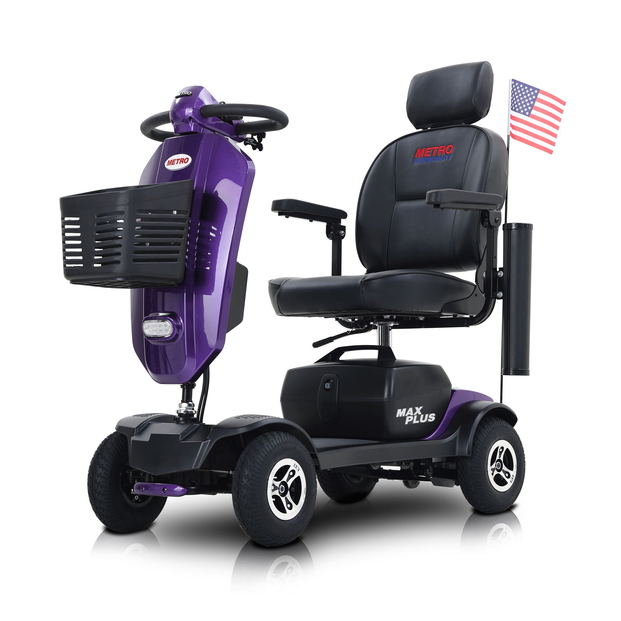 Max Plus - 4 Wheels Outdoor Compact Mobility Scooter With 2 Pieces X 20Ah Lead Acid Battery, 16 Miles, Cup Holders & USB Charger Port