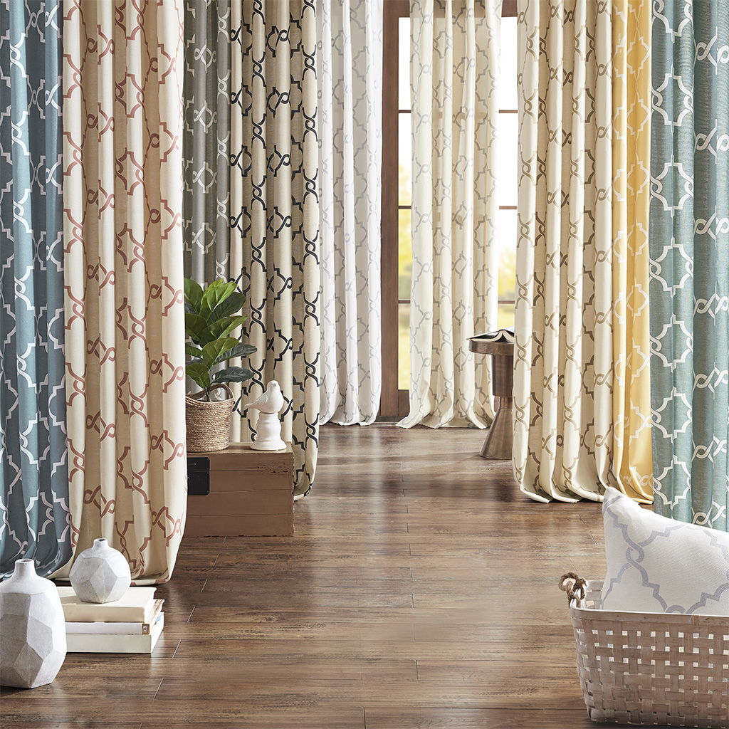 Saratoga - 95" Fretwork Print Grommet Top Window Curtain - Seafoam