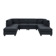 Upholstered Modular Sectional, Customizable Layout, Removable Cushions - Black