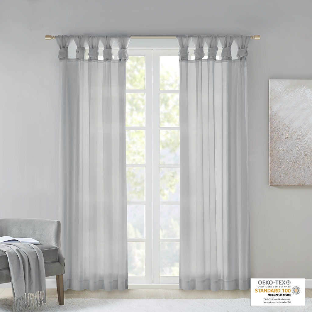 Ceres - 63" Twist Tab Voile Sheer Window Pair - Light Gray