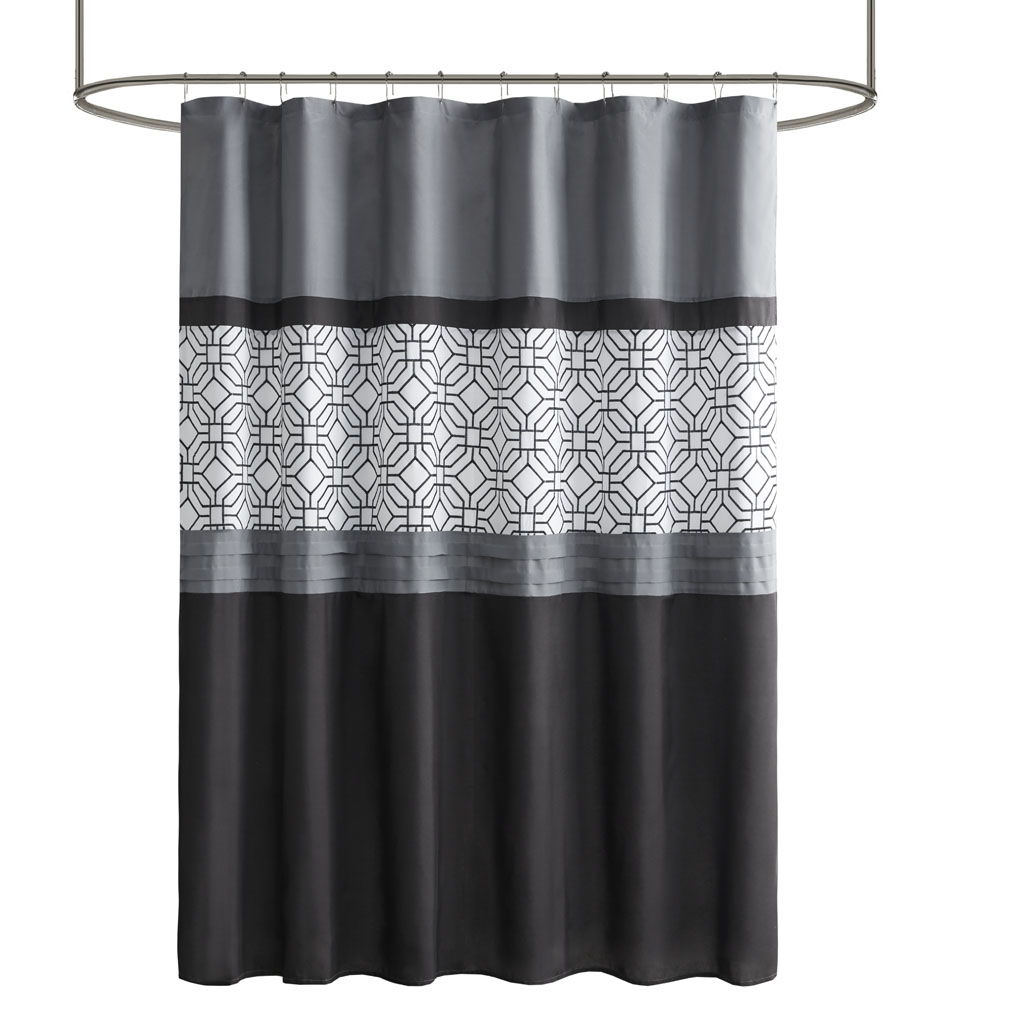 Donnell - Embroidered And Pieced Shower Curtain - Black / Gray