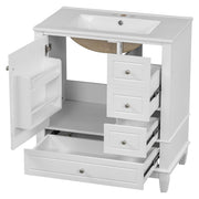 Freestanding Bathroom Vanity With Sink, Soft Close Door, 3 Drawers - White