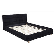 Modern Platform Bed With Upholstered Grid-Patterned Headboard