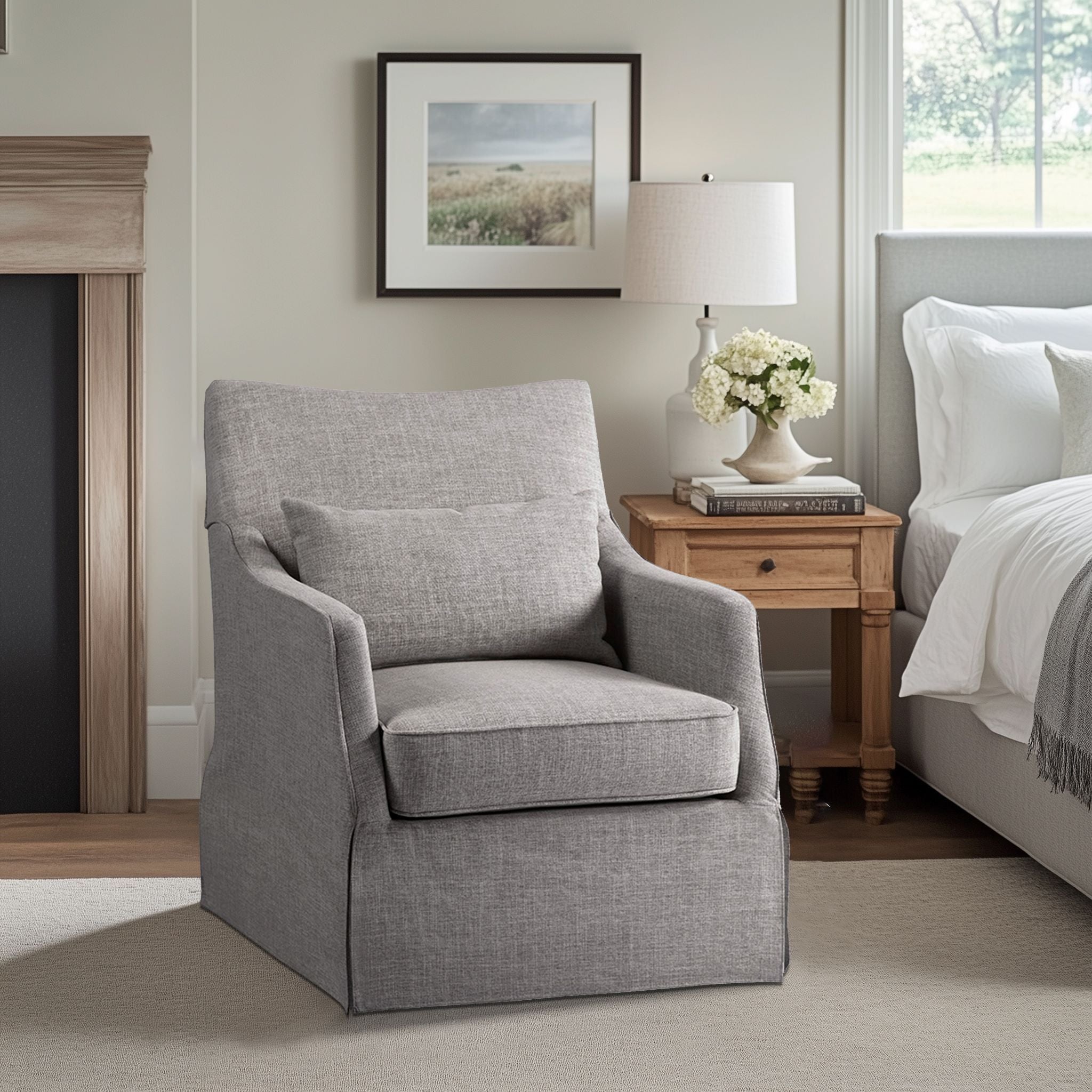 London - Skirted Swivel Chair - Gray