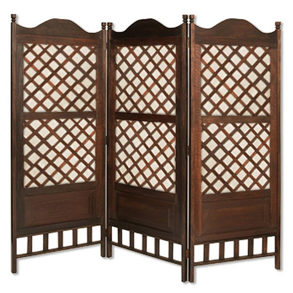 70" Brown Wood Folding Three Panel Screen Room Divider