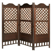 70" Brown Wood Folding Three Panel Screen Room Divider