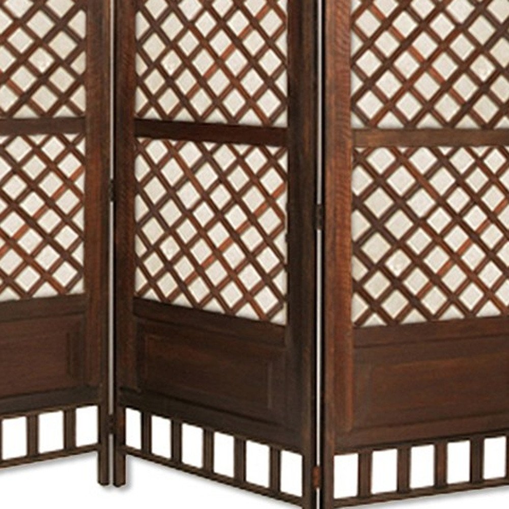 70" Brown Wood Folding Three Panel Screen Room Divider