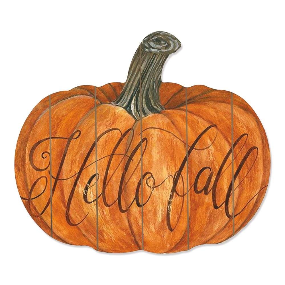 15" X 17" Orange And Brown Pumpkin Hello Fall Hanging Dimensional Sculpture