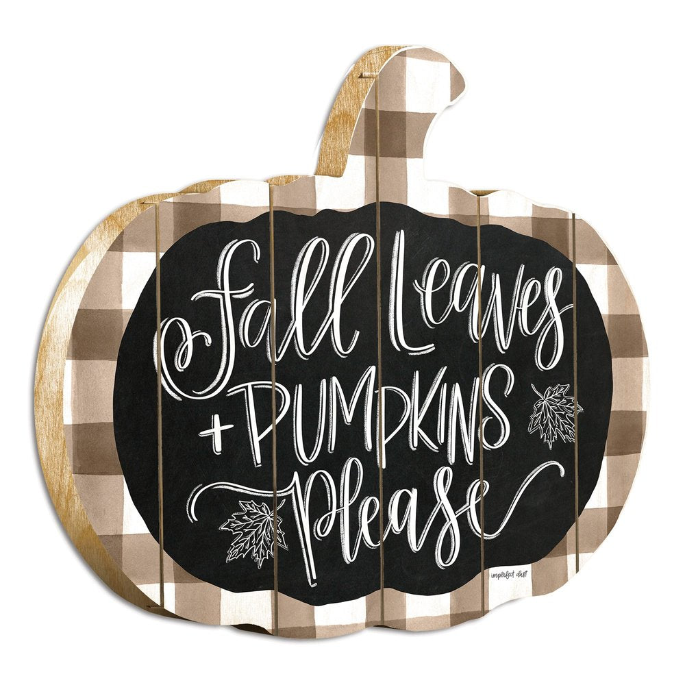 15" X 17" Brown And White Fall Leaves and Pumpkins Please Hanging Dimensional Sculpture