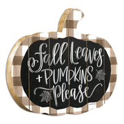 15" X 17" Brown And White Fall Leaves and Pumpkins Please Hanging Dimensional Sculpture