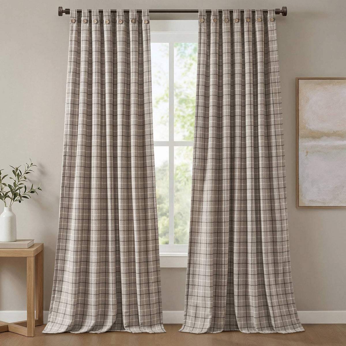 Anaheim - 50''x84" Plaid Rod Pocket And Back Tab Curtain Panel With Fleece Lining - Brown