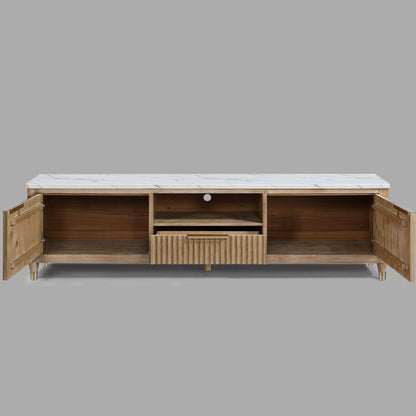 Fluted TV Stand With Accents - Natural Wood / White