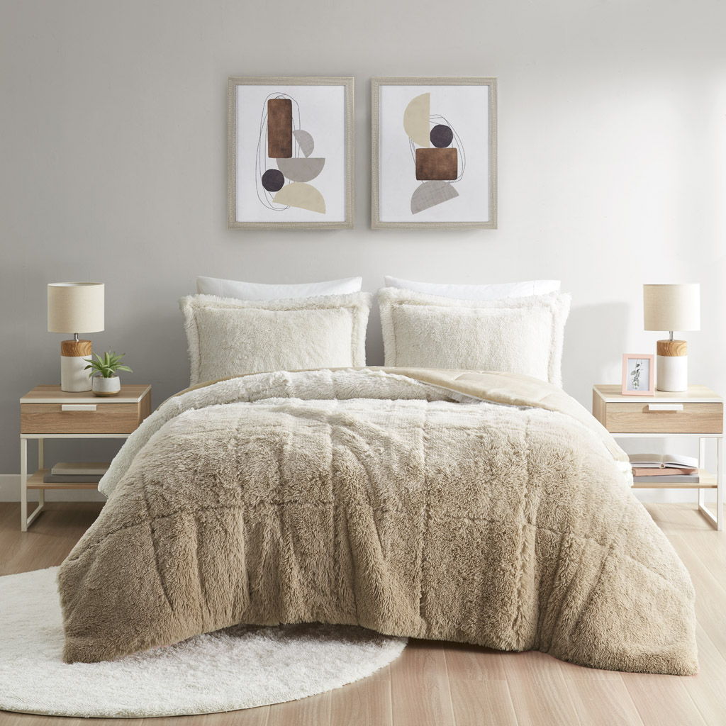 Brielle - Ombre Shaggy Long Fur Comforter Mini Set - Natural