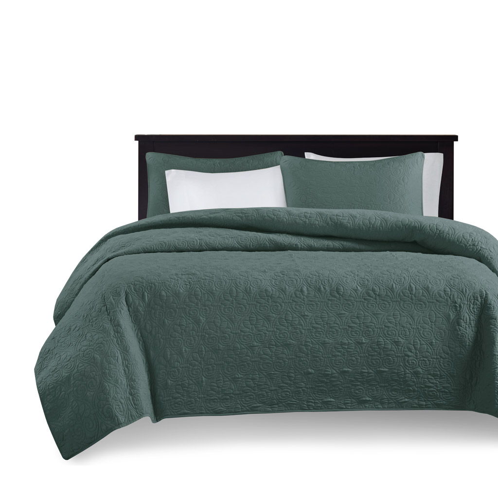 Quebec - 3 Piece Full/Queen Reversible Quilt Set - Balsam Green