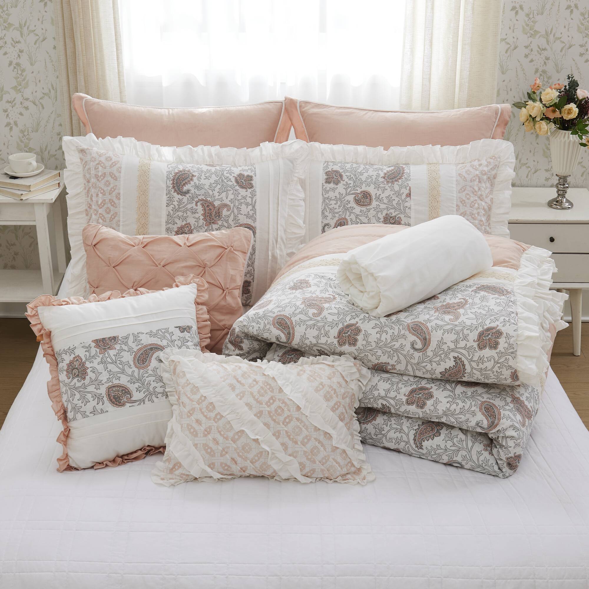 Dawn - Queen - 9 Piece Comforter Set - Blush
