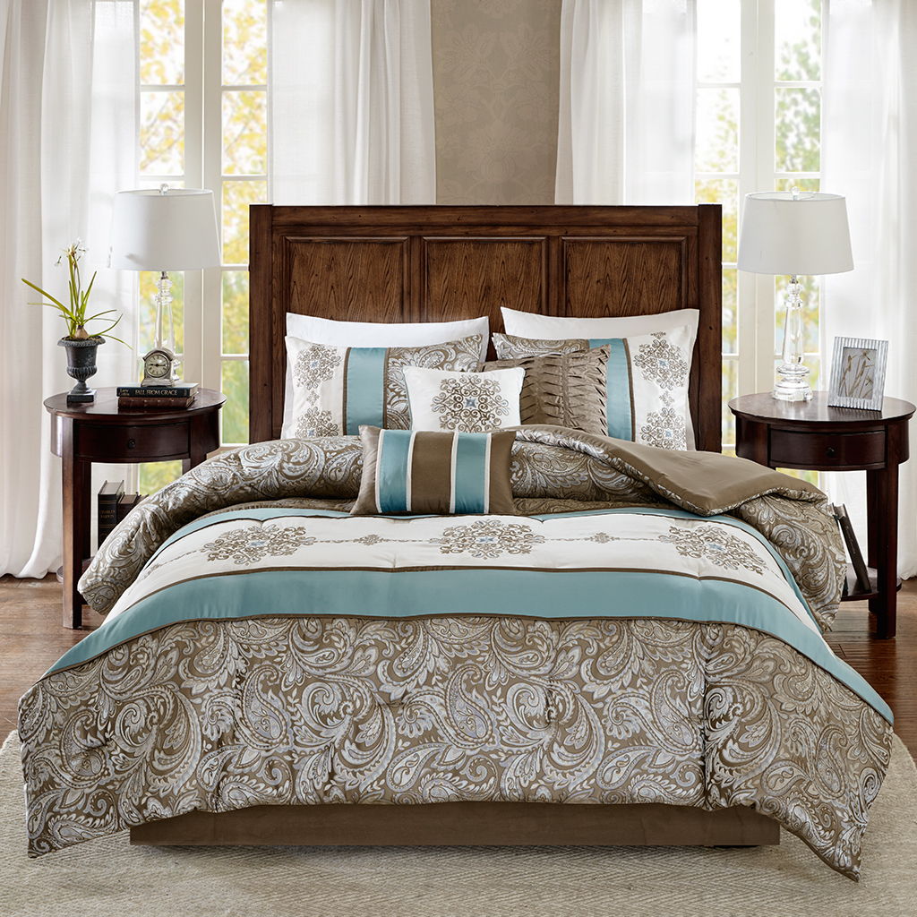 Caroline - Queen Piece Comforter (Set of 7) - Blue