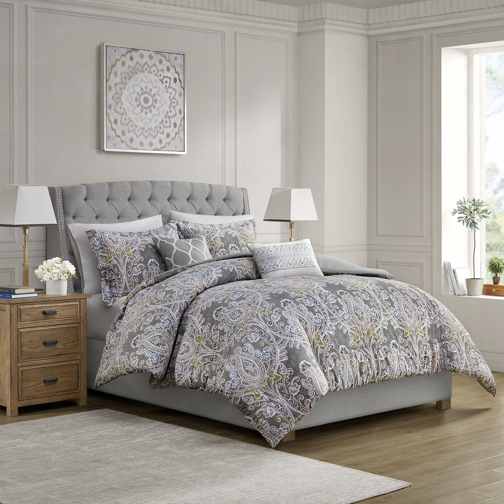 Hallie - King 5 Piece Duvet Cover Set - Gray