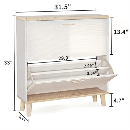 Narrow - Entryway Shoe Storage Cabinet With 2 Flip Drawers Legs - Natural / White
