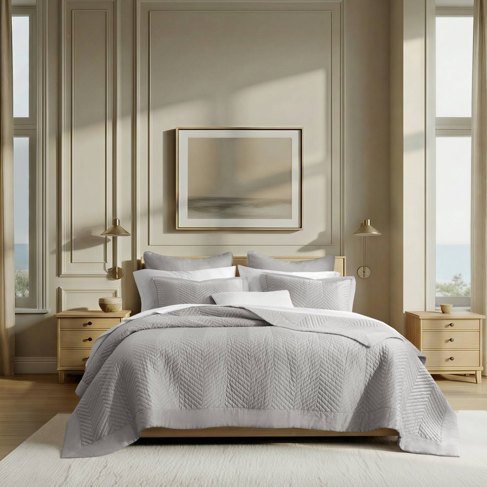 Liam Hotel - 3 Piece King Quilt Set - Light Gray