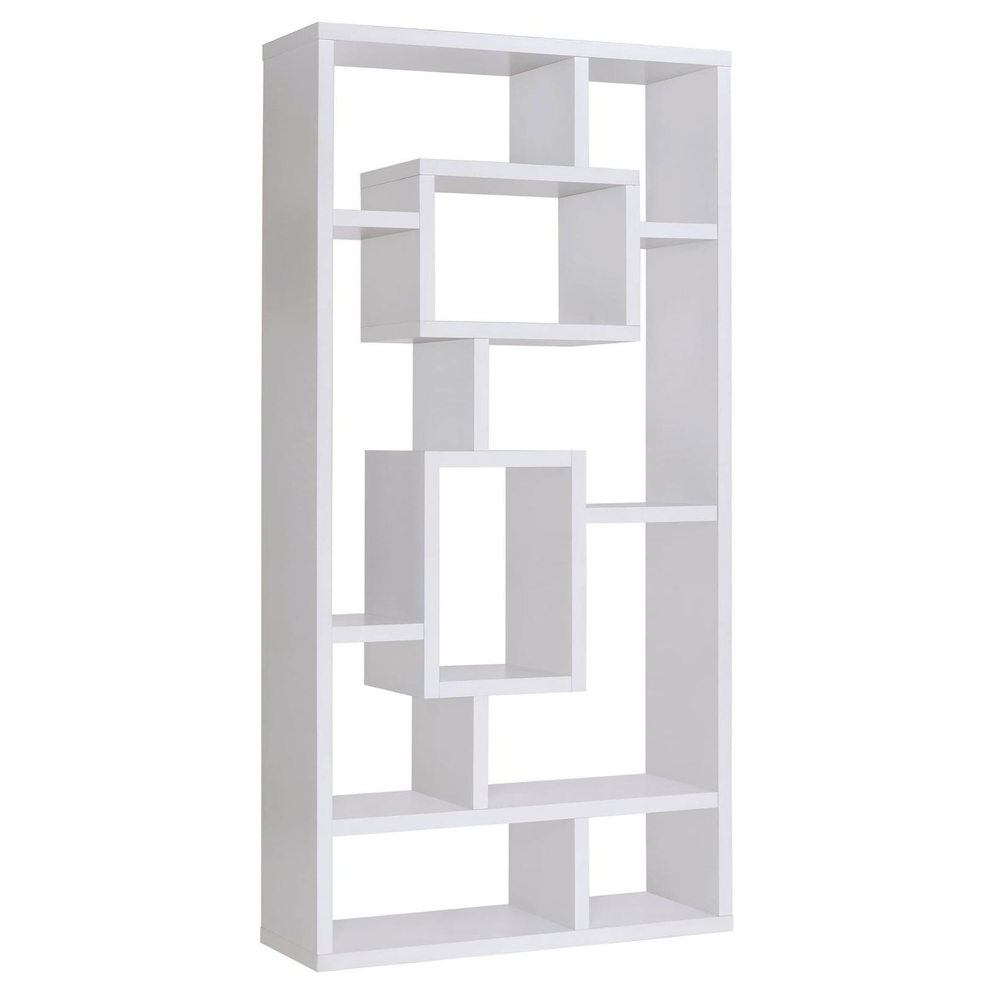 Geometric 10 Shelf Open Back Bookcase With Interlocking Shelves - White