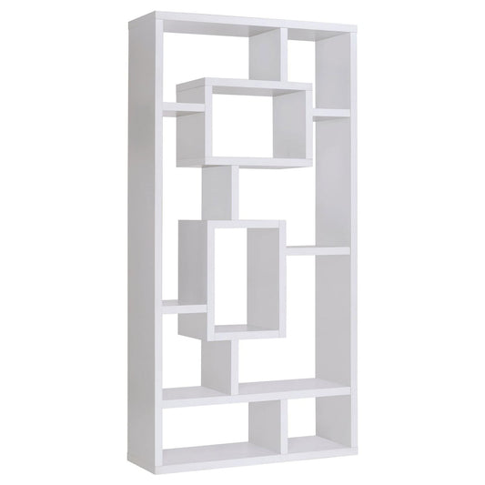 Geometric 10 Shelf Open Back Bookcase With Interlocking Shelves - White