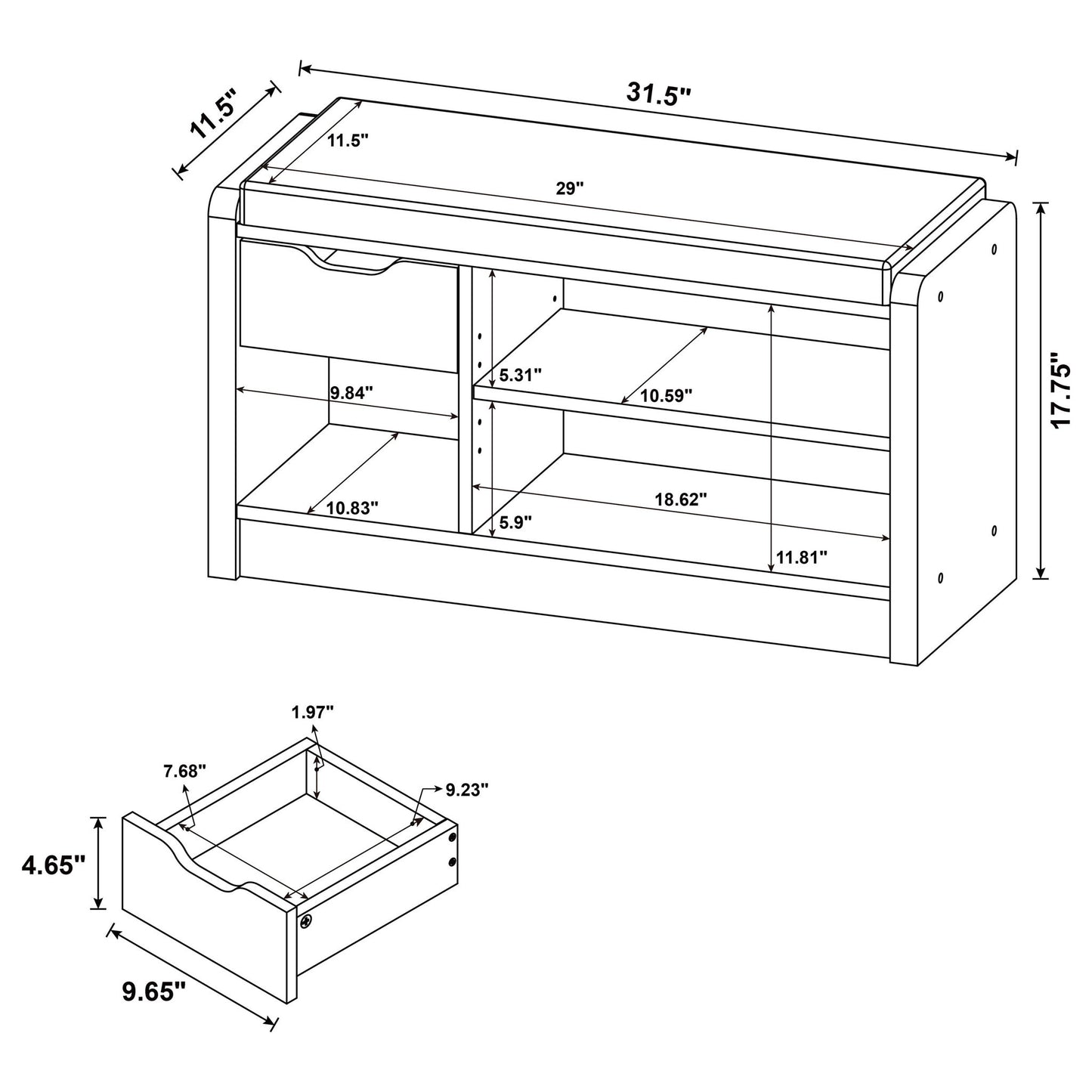 Astor - Open Shelf Storage Bench