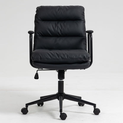 Office Chair, Mid Back Home Office Desk Task Chair With Wheels And Arms Ergonomic Computer Rolling Swivel Chair With Padded Armrest