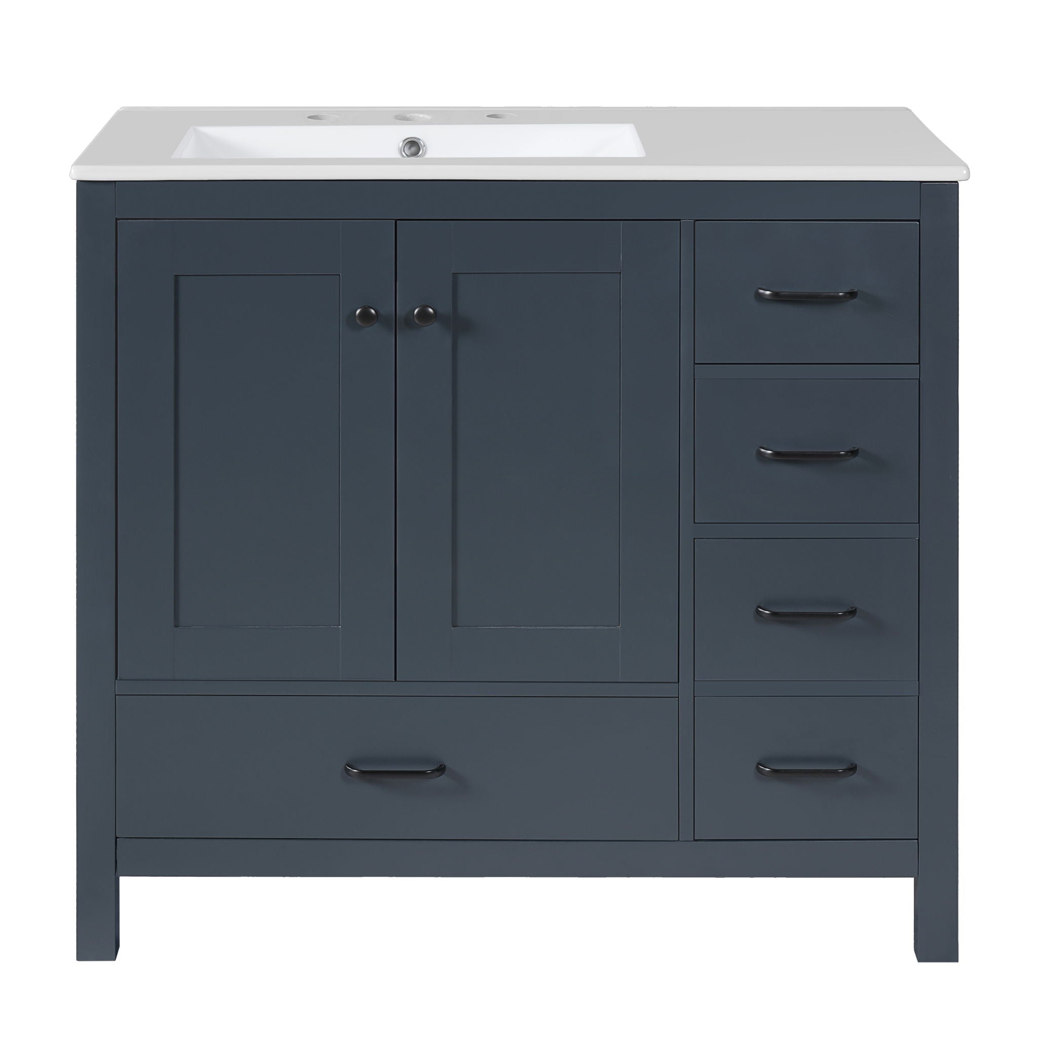 Bathroom Vanity With Sink Combo, 2 Soft Close Doors And 5 Drawers