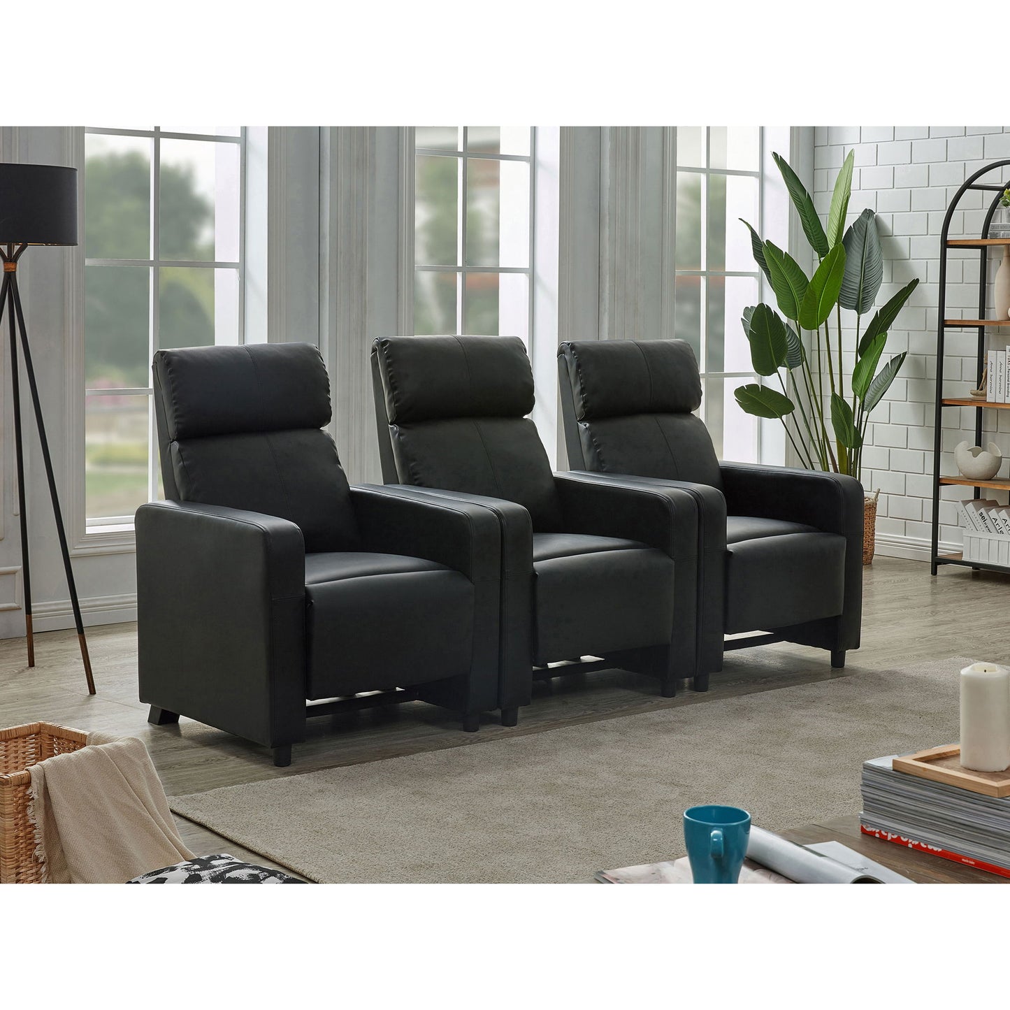 Warren - 3 Seater Reclining Home Theater - Black