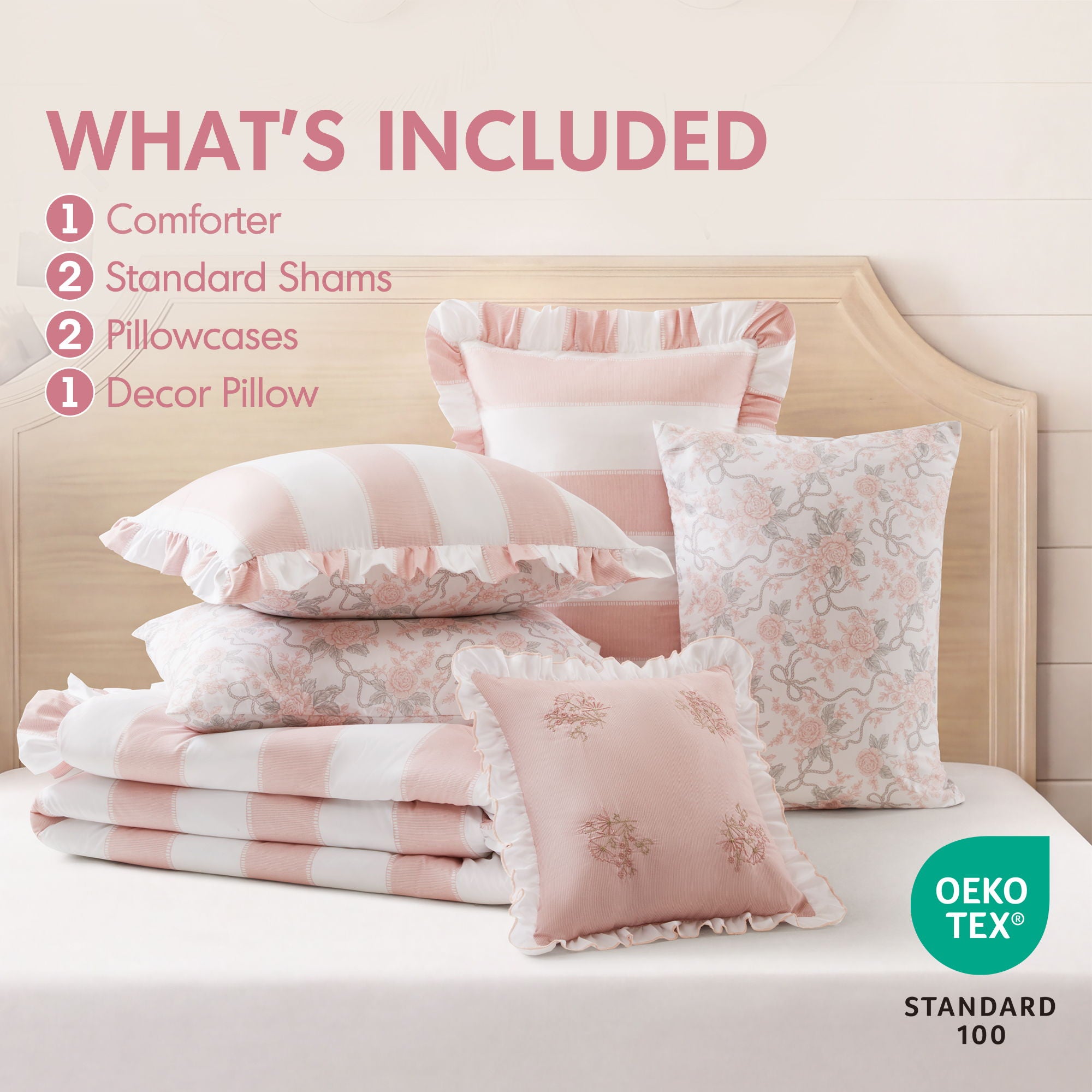 Lara - Twin Long Comforter Set - Pink