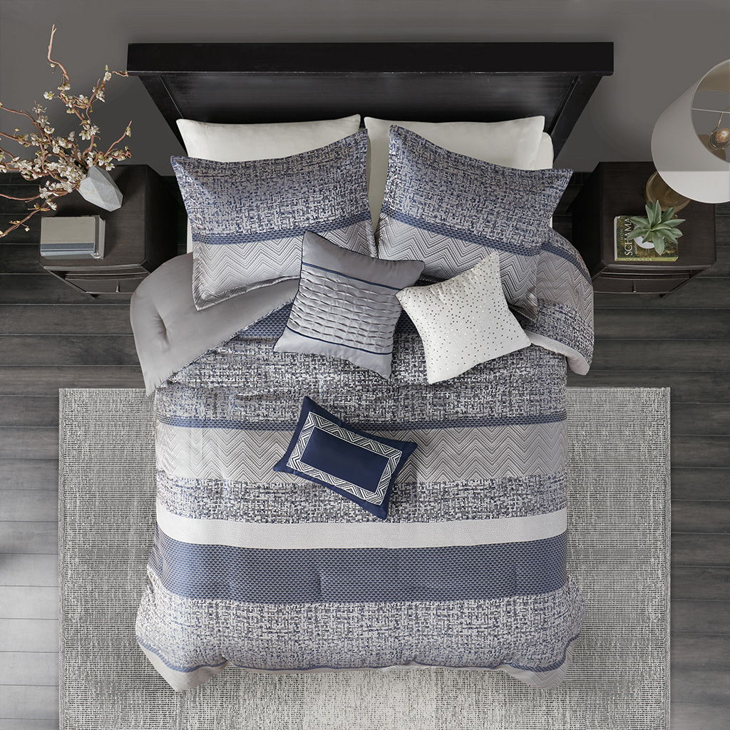 Rhapsody - California King 7 Piece Comforter Set - Navy