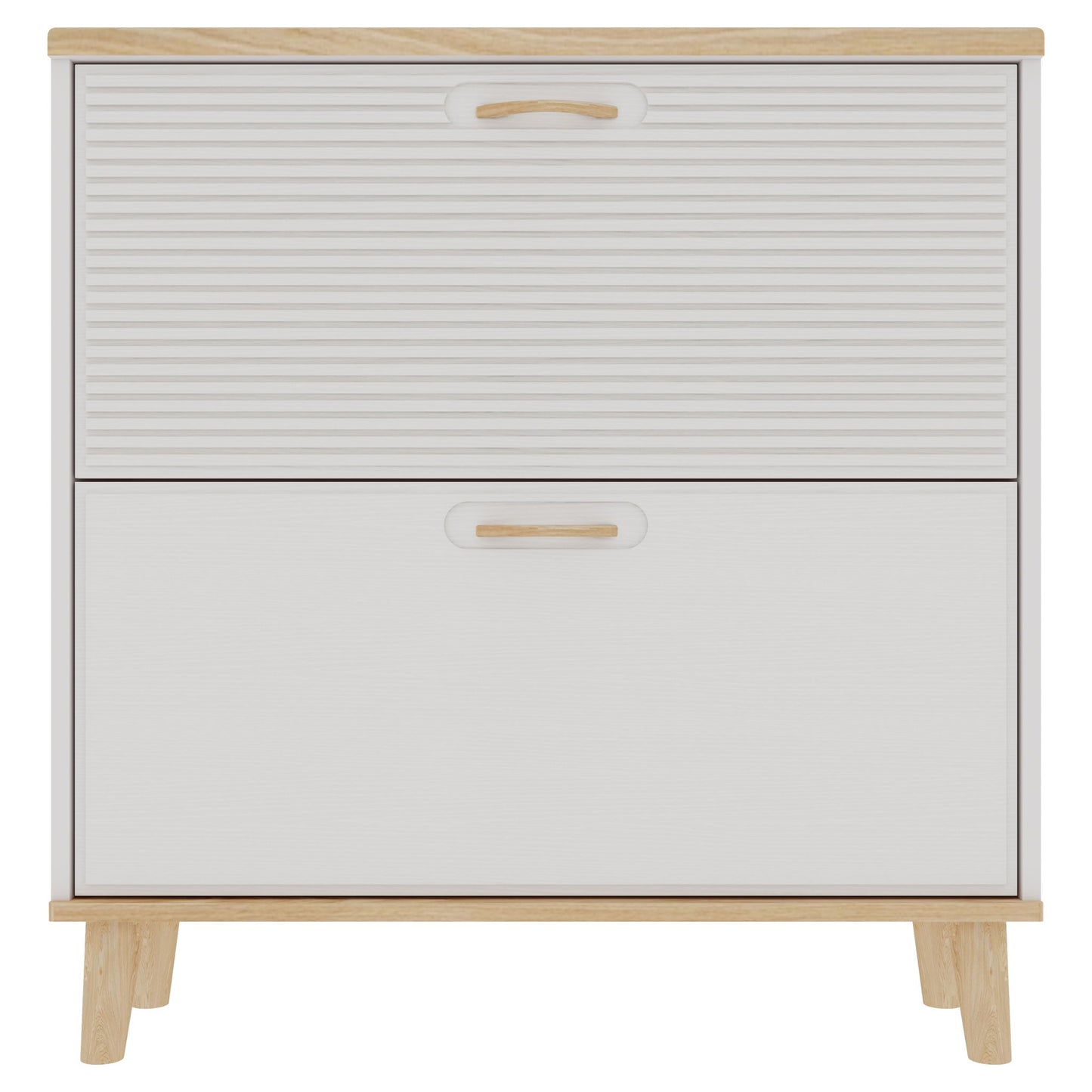 Narrow - Entryway Shoe Storage Cabinet With 2 Flip Drawers Legs - Natural / White