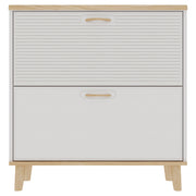 Narrow - Entryway Shoe Storage Cabinet With 2 Flip Drawers Legs - Natural / White