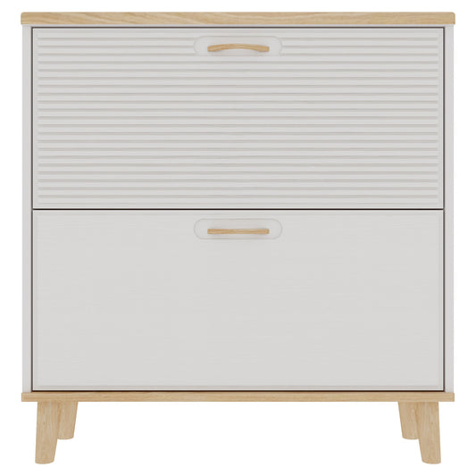 Narrow - Entryway Shoe Storage Cabinet With 2 Flip Drawers Legs - Natural / White
