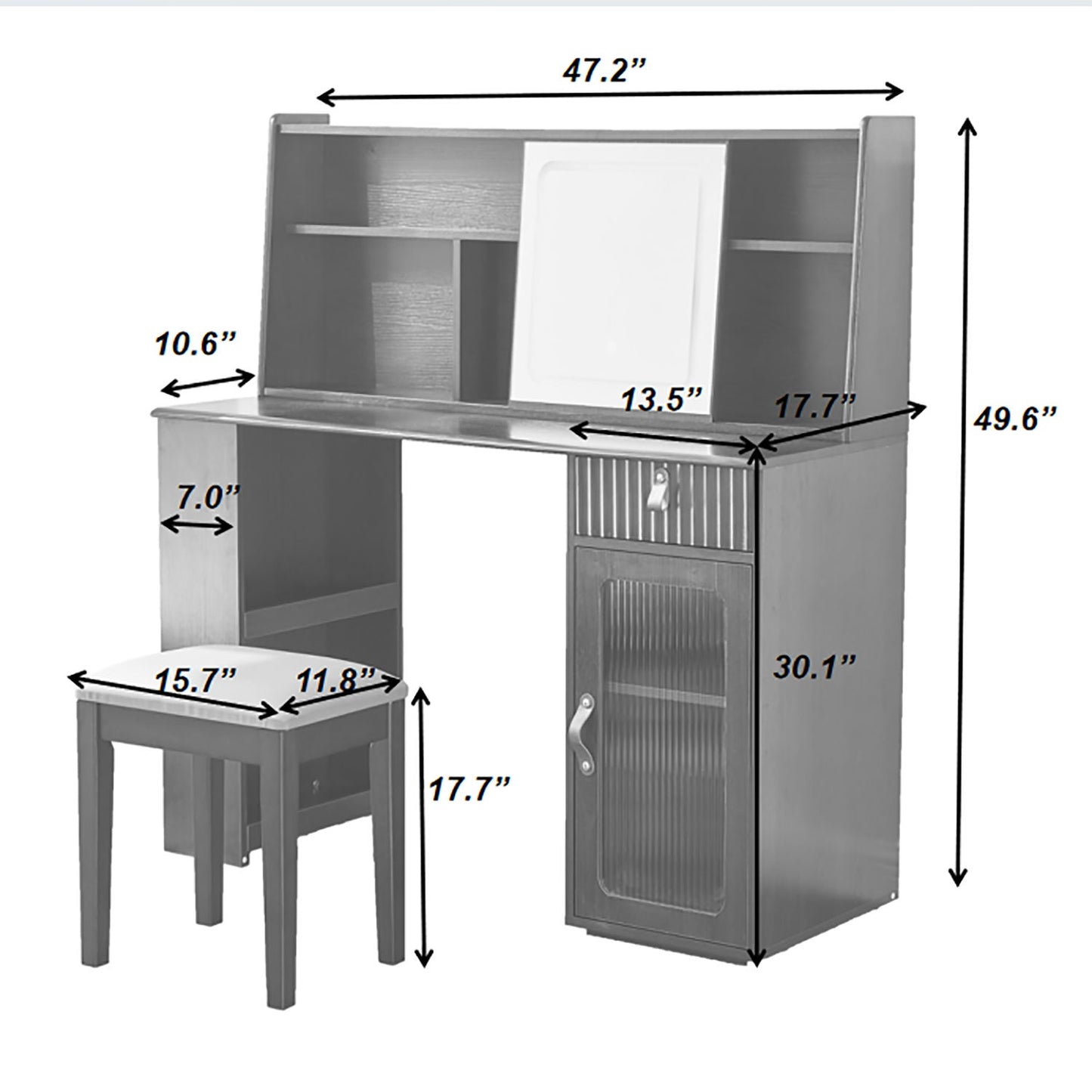 Modern Elegance Makeup Vanity Desk With Adjustable Lighted Mirror Storage Shelves Drawer And Cabinet - Walnut