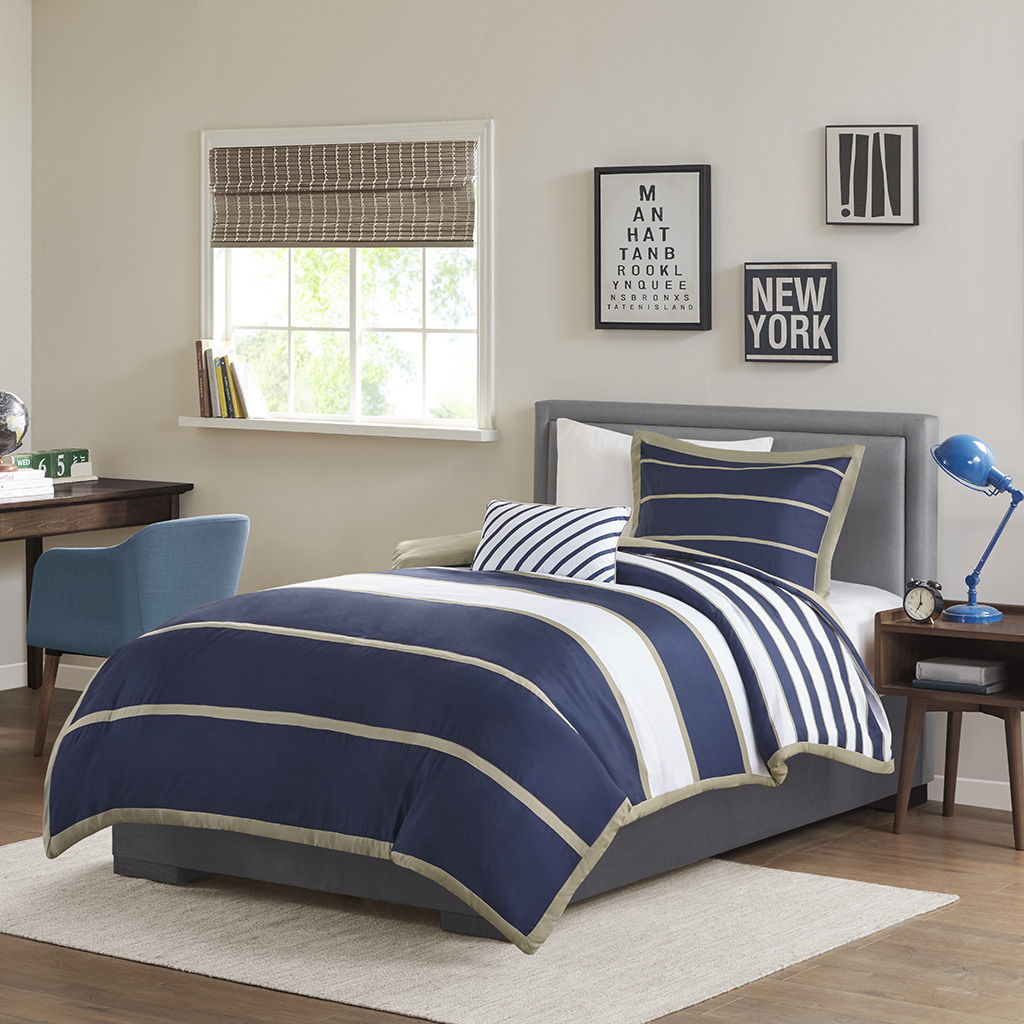 Ashton - Duvet Cover Set - Khaki / Navy