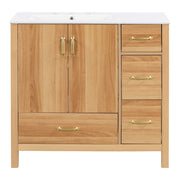 Bathroom Vanity, 2 Soft Close Doors, 4 Soft Close Drawers, Adjustable Shelf, Storage Cabinet - Acacia Wood