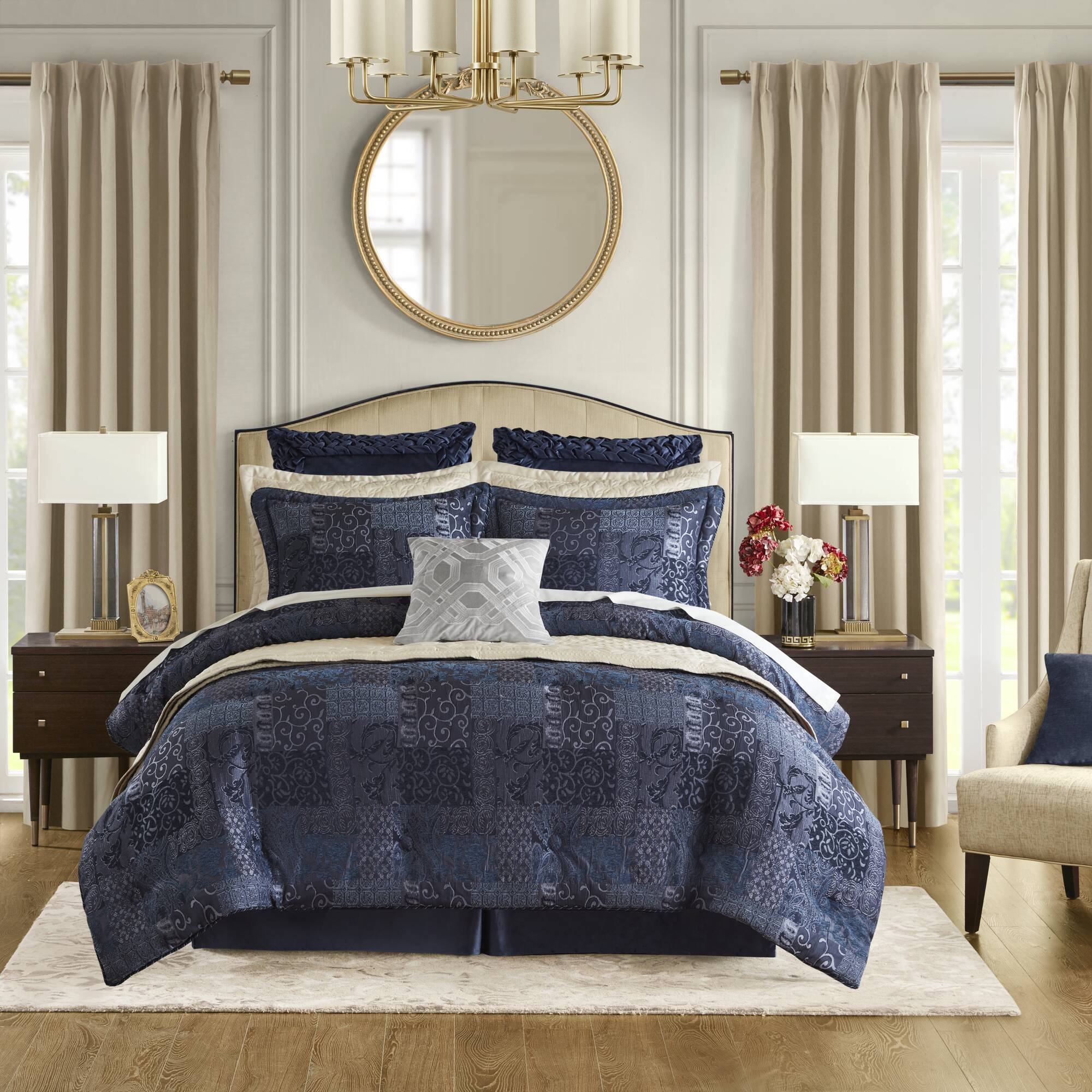 Gabrielle - California King Comforter Set - Navy