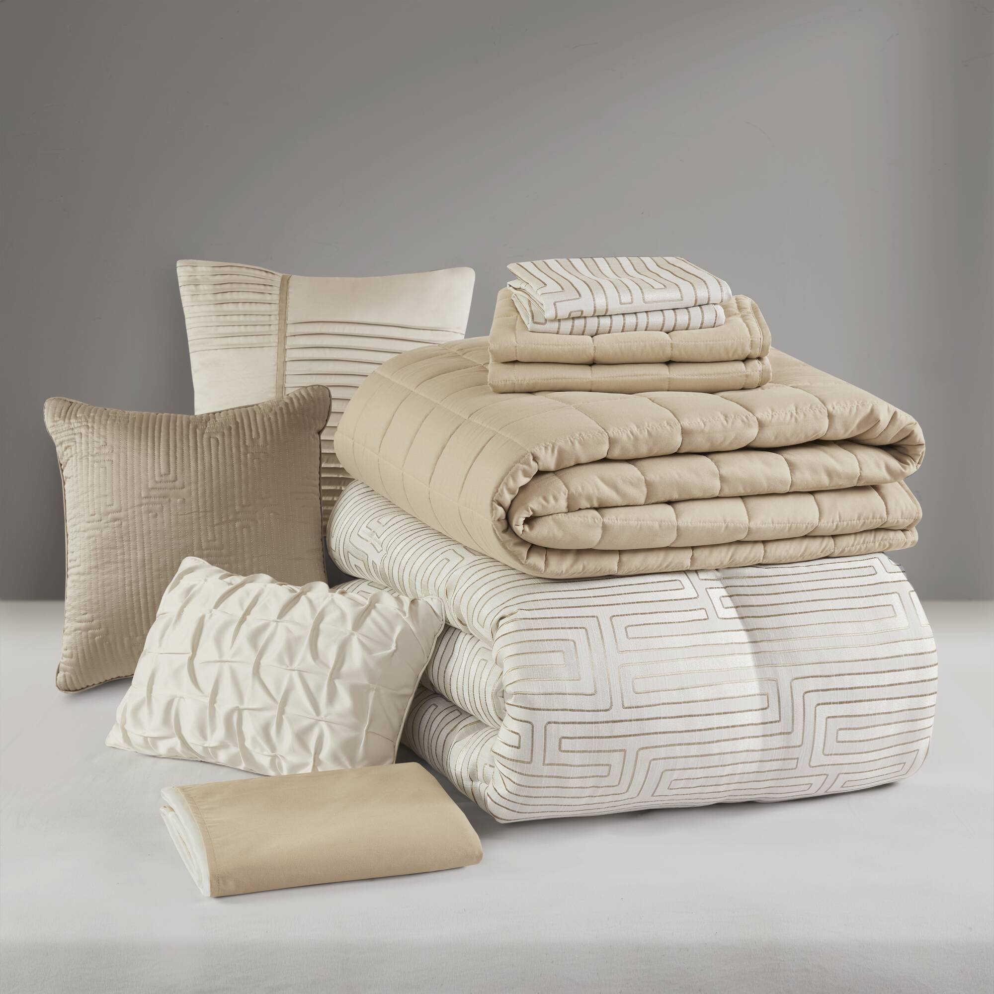 Royce - 10 Piece Queen Luxury Comforter Set - Ivory