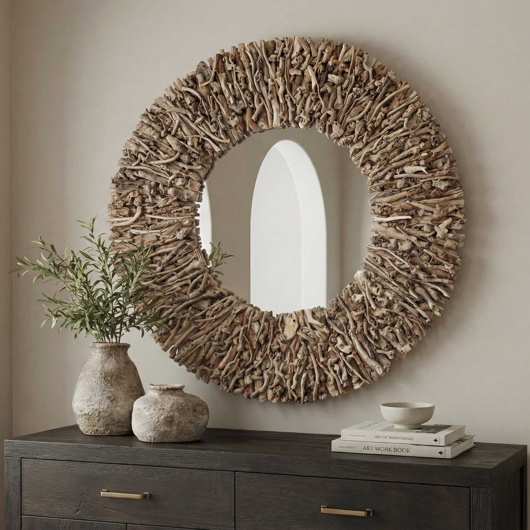 Rossetti - Round Interwoven Wood Mirror - Woodtone