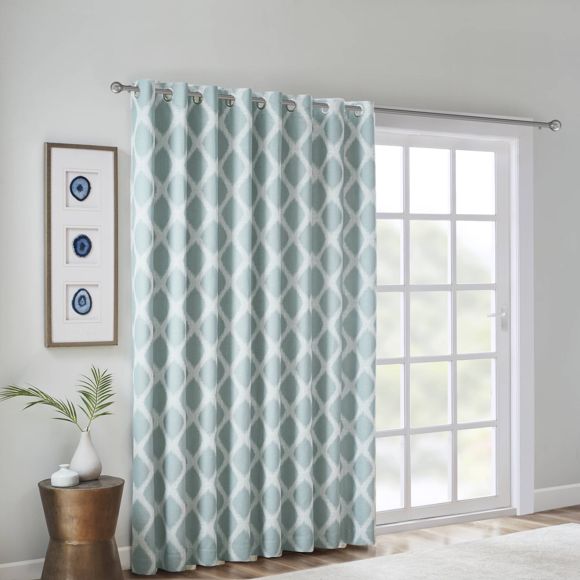 Blakesly - Printed Ikat Blackout Patio Curtain - Aqua