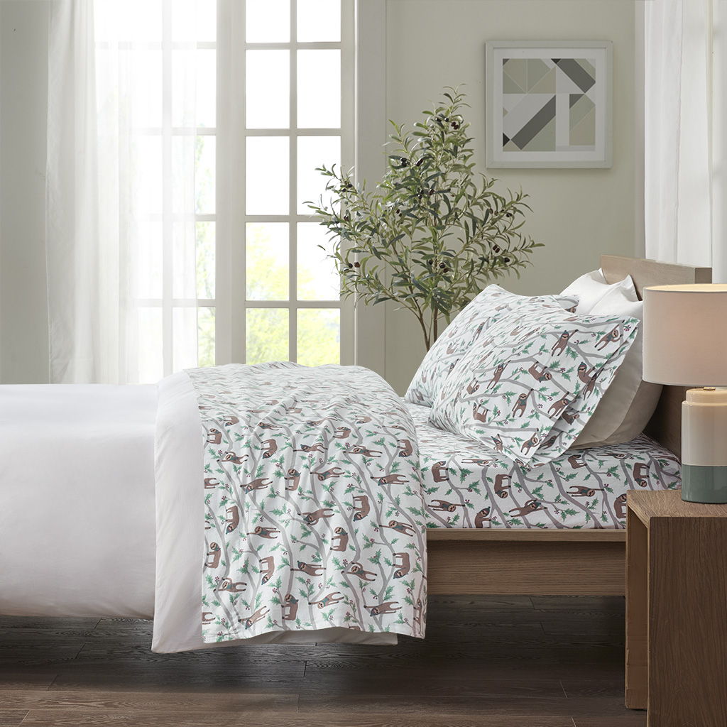 Cozy Flannel - Full Printed Sheet Set - Multi Sloth