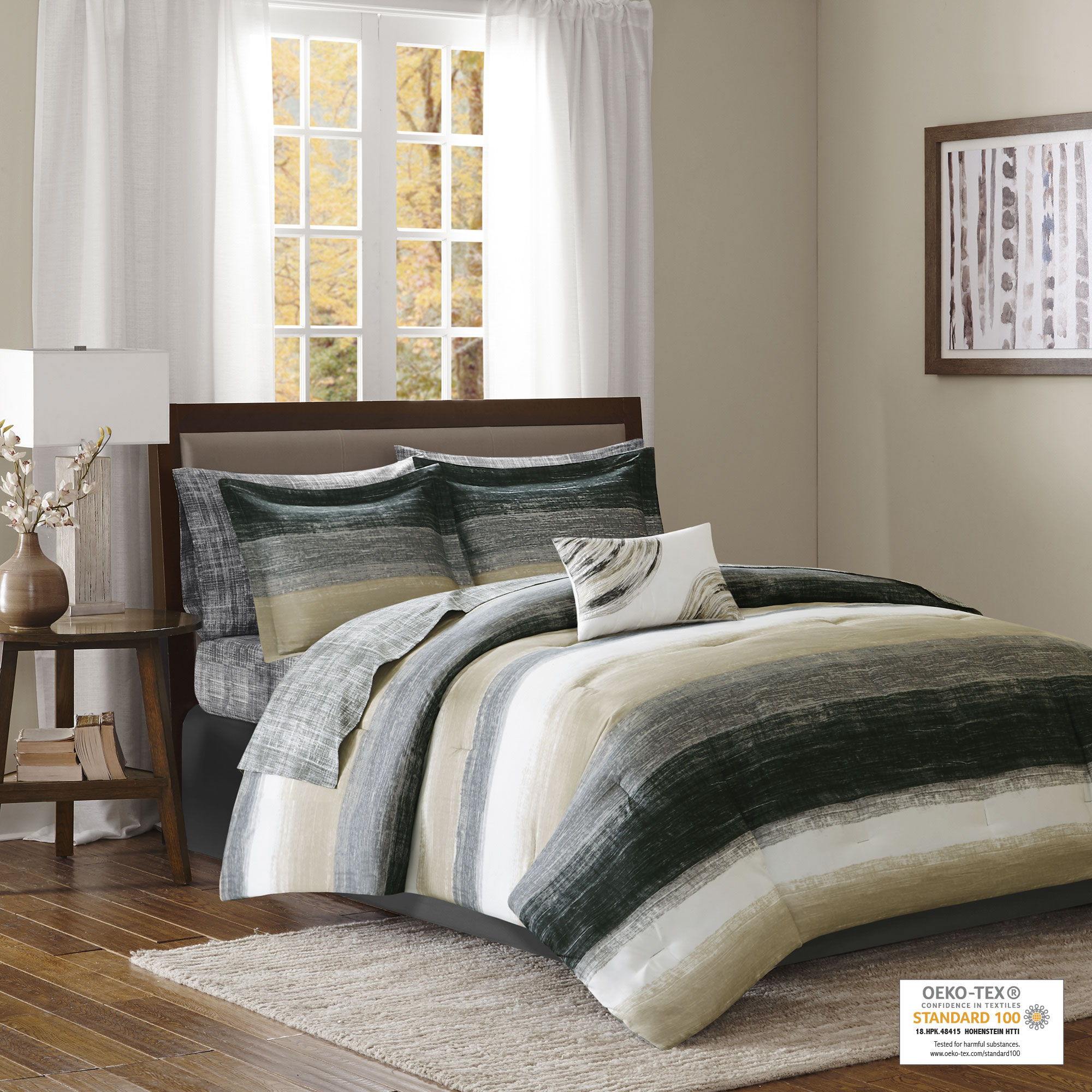 Saben - California King Complete Comforter And Sheet Set - Taupe